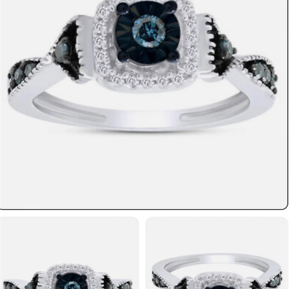 Blue & White Diamond Promise Ring - Picture 13 of 14